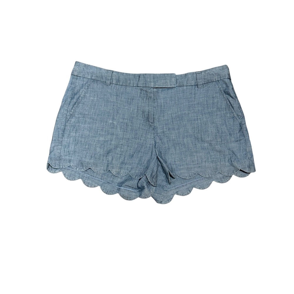 J.Crew Size 14 Blue Cotton Chambray Scalloped Hem Shorts Casual Summer